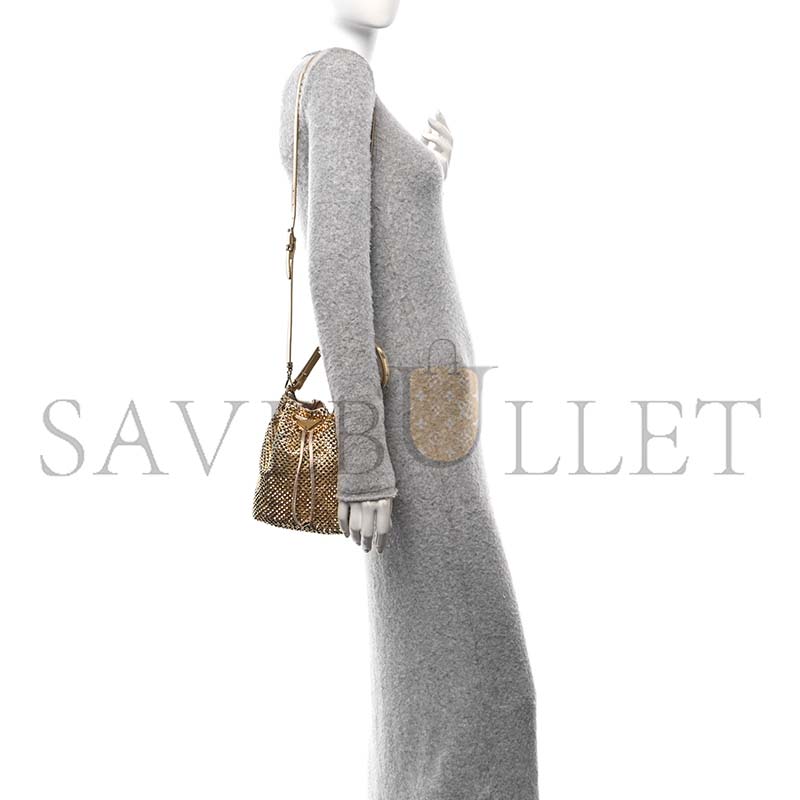 Pra*a mini crystal-embellished satin bucket bag in gold 1be067 (19.5*15.5*10cm)